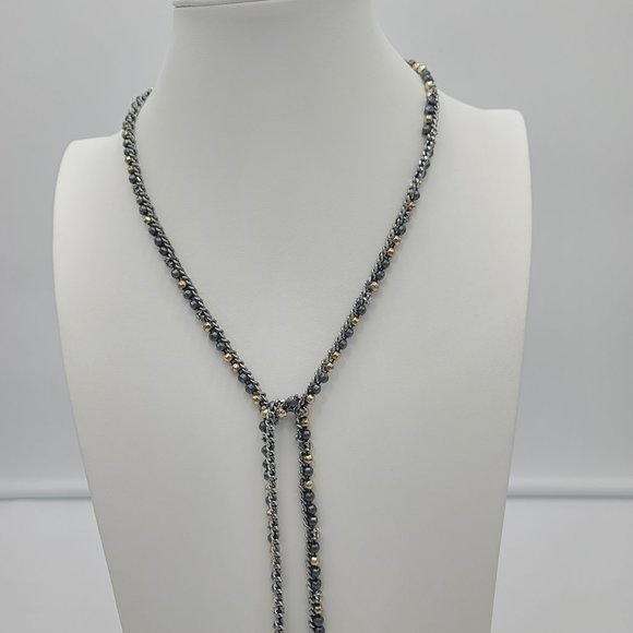 STELLA & DOT Gunmetal Lariat Beaded Necklace – 40" of Sophisticated Glam! - Picture 8 of 12